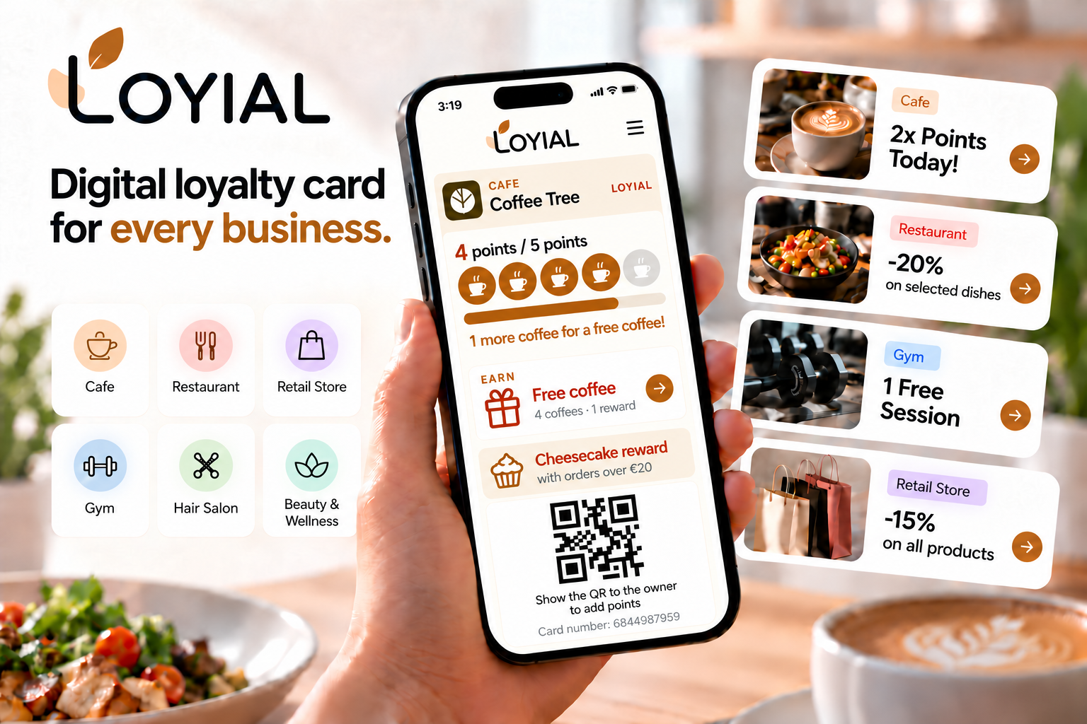 LOYIAL digital loyalty card for different business types